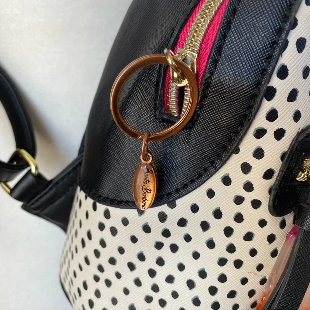 Betsey Johnson Black and White Polka Dot Mini Backpack with Vibrant Accents